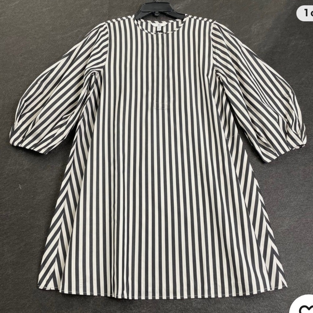 Banana Republic Black & White Vertical Stripe Long Sleeve Dress - Picture 2 of 7